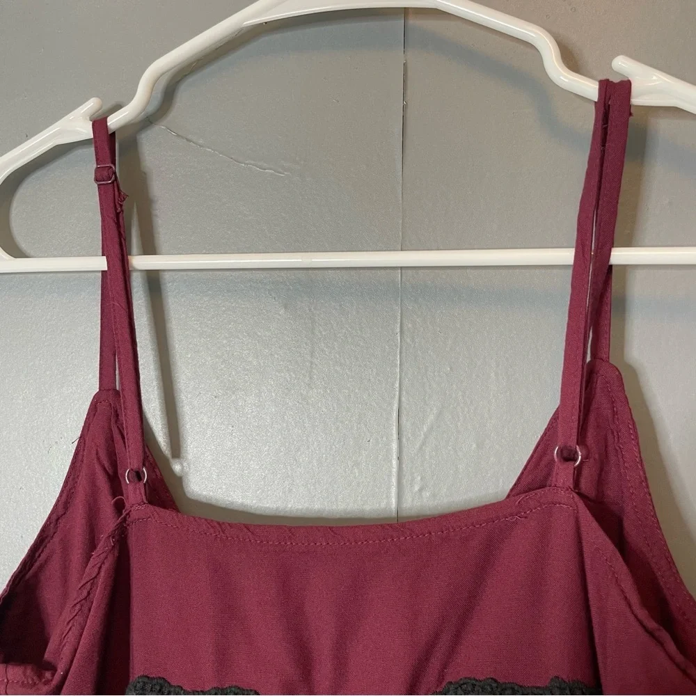 Urban outfitters Burgundy babydoll Dress‎ with Black Lace Detail size small